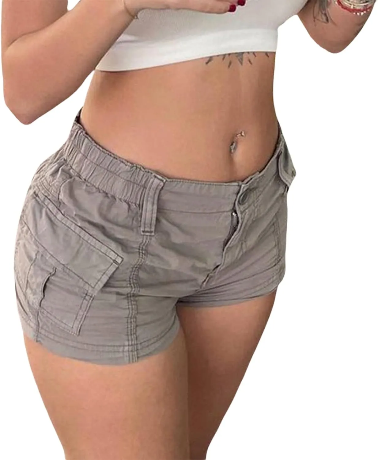 Women's Low Waist Cargo Shorts Slim-Fitted Elastic Casual Jean with Pockets Y2K Summer Short Hot Pants