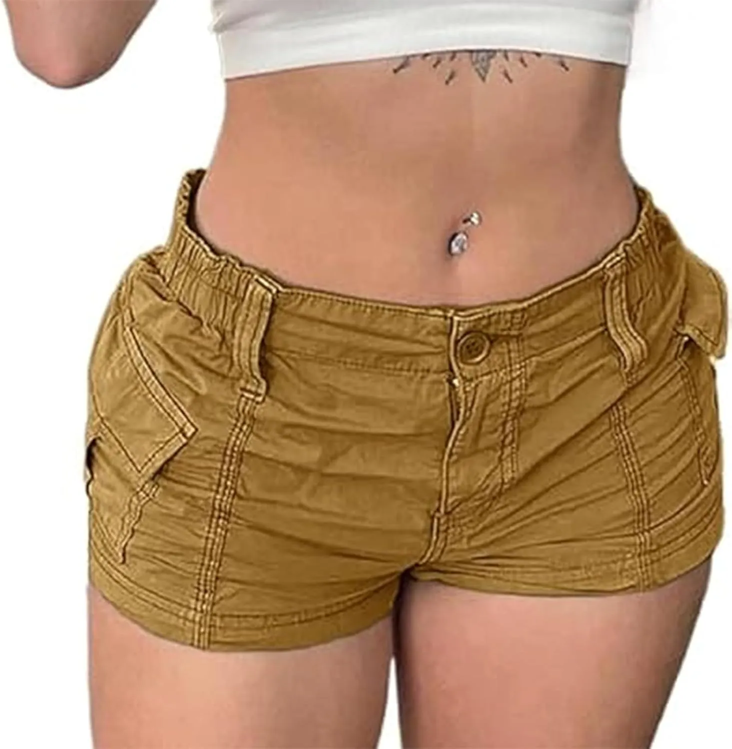 Women's Low Waist Cargo Shorts Slim-Fitted Elastic Casual Jean with Pockets Y2K Summer Short Hot Pants