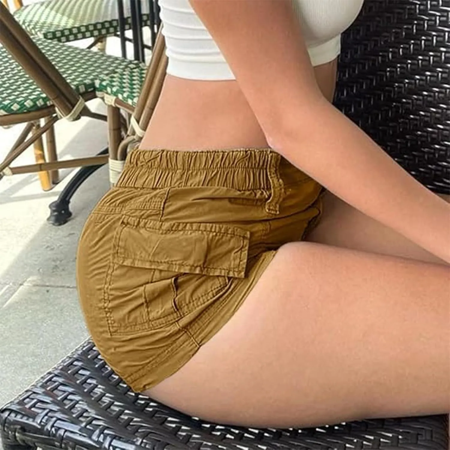 Women's Low Waist Cargo Shorts Slim-Fitted Elastic Casual Jean with Pockets Y2K Summer Short Hot Pants