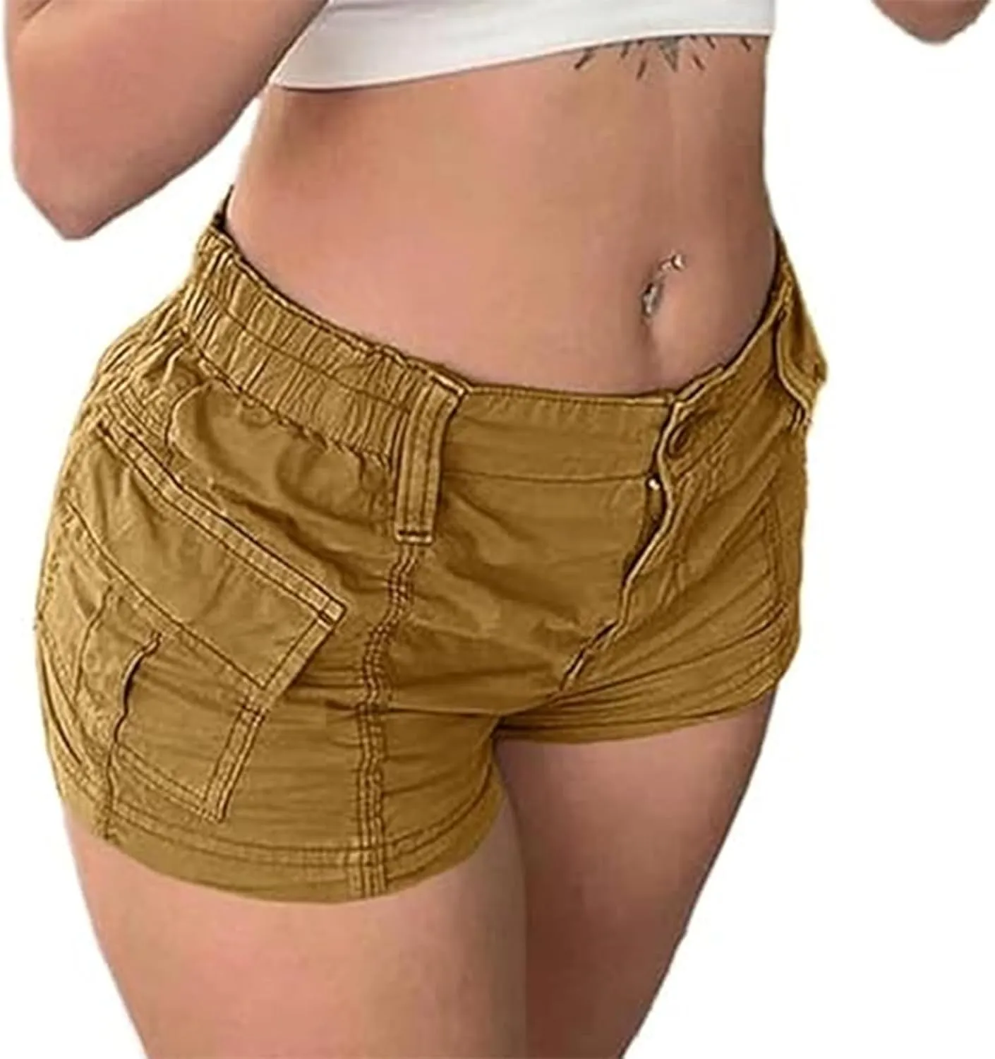 Women's Low Waist Cargo Shorts Slim-Fitted Elastic Casual Jean with Pockets Y2K Summer Short Hot Pants