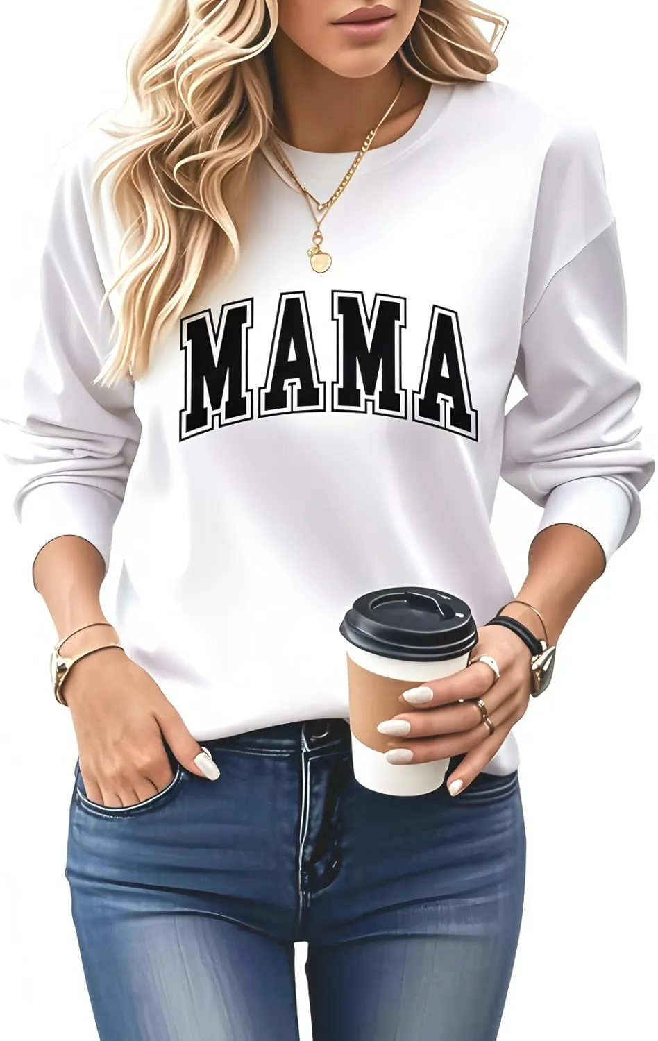 Womens Mama Sweatshirt Mom Life Shirt USA Sweatshirt Graphic American Flag Shirt Pullover Patriotic Sweater Tops