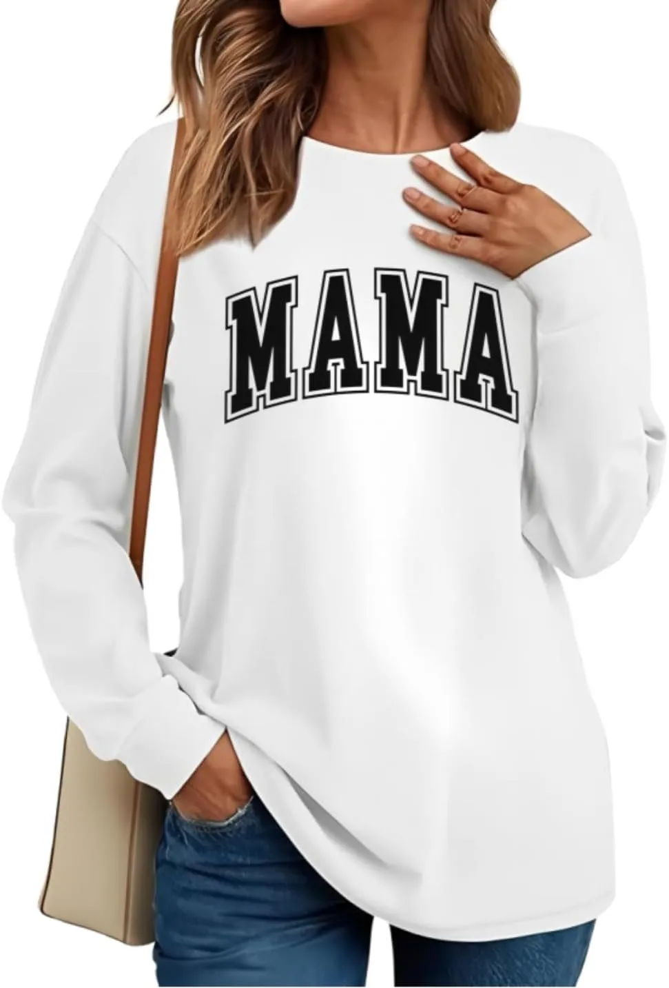 Womens Mama Sweatshirt Mom Life Shirt USA Sweatshirt Graphic American Flag Shirt Pullover Patriotic Sweater Tops