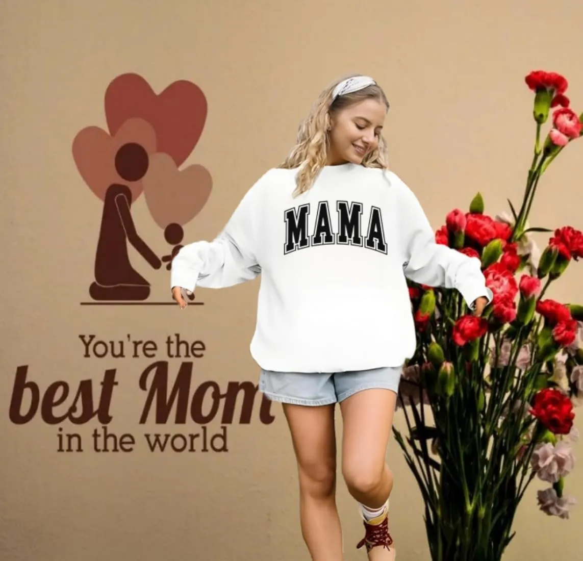 Womens Mama Sweatshirt Mom Life Shirt USA Sweatshirt Graphic American Flag Shirt Pullover Patriotic Sweater Tops