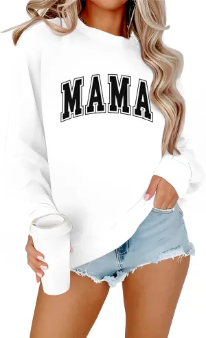 Womens Mama Sweatshirt Mom Life Shirt USA Sweatshirt Graphic American Flag Shirt Pullover Patriotic Sweater Tops