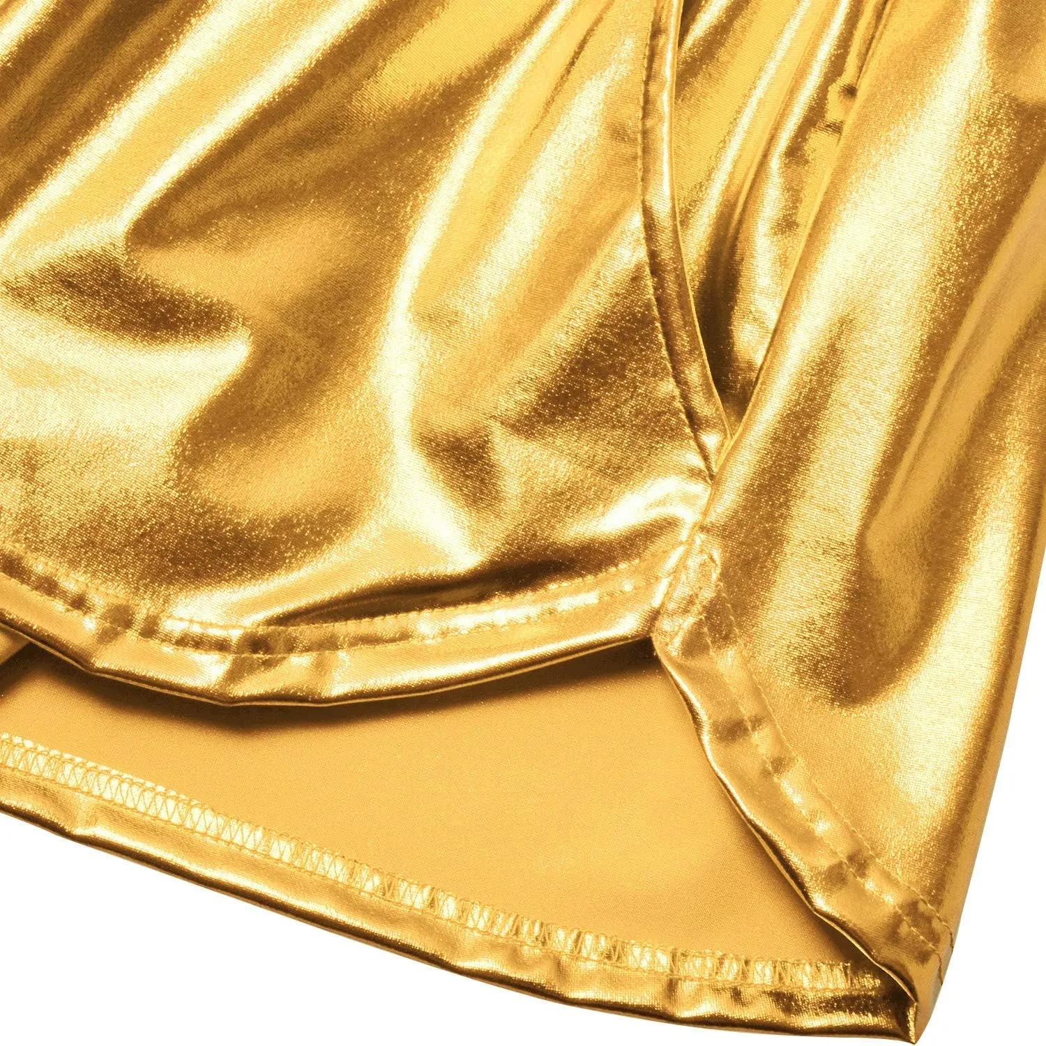 Women's Metallic Shorts Yoga Shiny Sparkly Hot Drawstring Outfit Short Pants