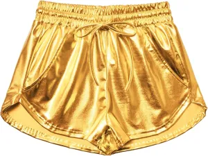 Women's Metallic Shorts Yoga Shiny Sparkly Hot Drawstring Outfit Short Pants