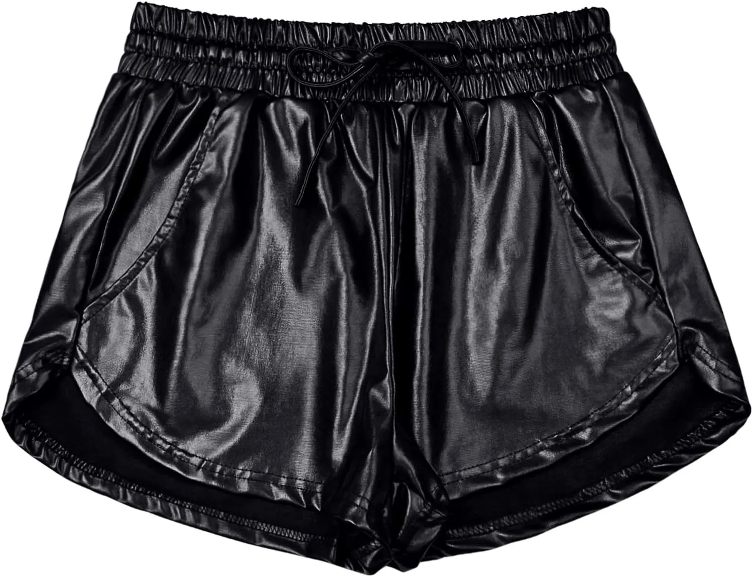 Women's Metallic Shorts Yoga Shiny Sparkly Hot Drawstring Outfit Short Pants