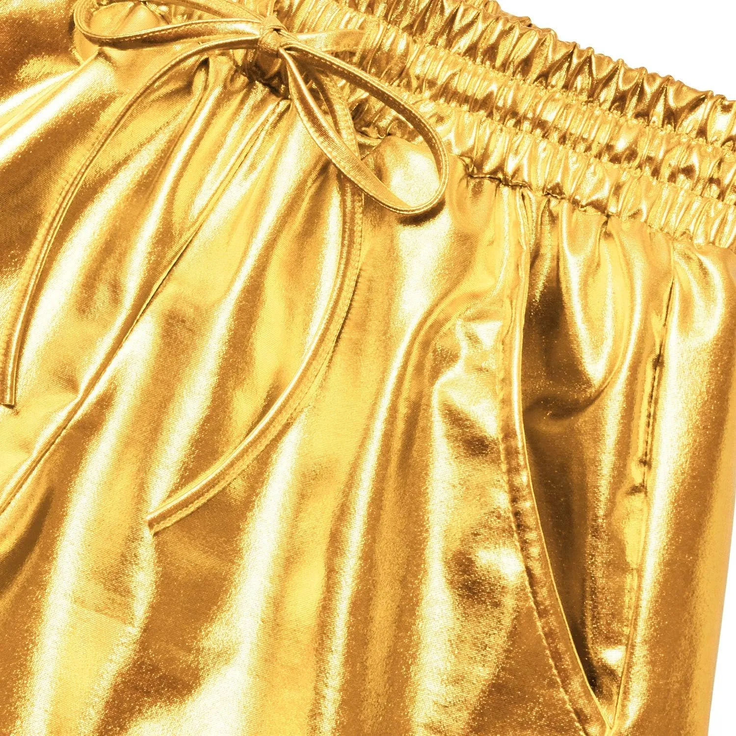 Women's Metallic Shorts Yoga Shiny Sparkly Hot Drawstring Outfit Short Pants