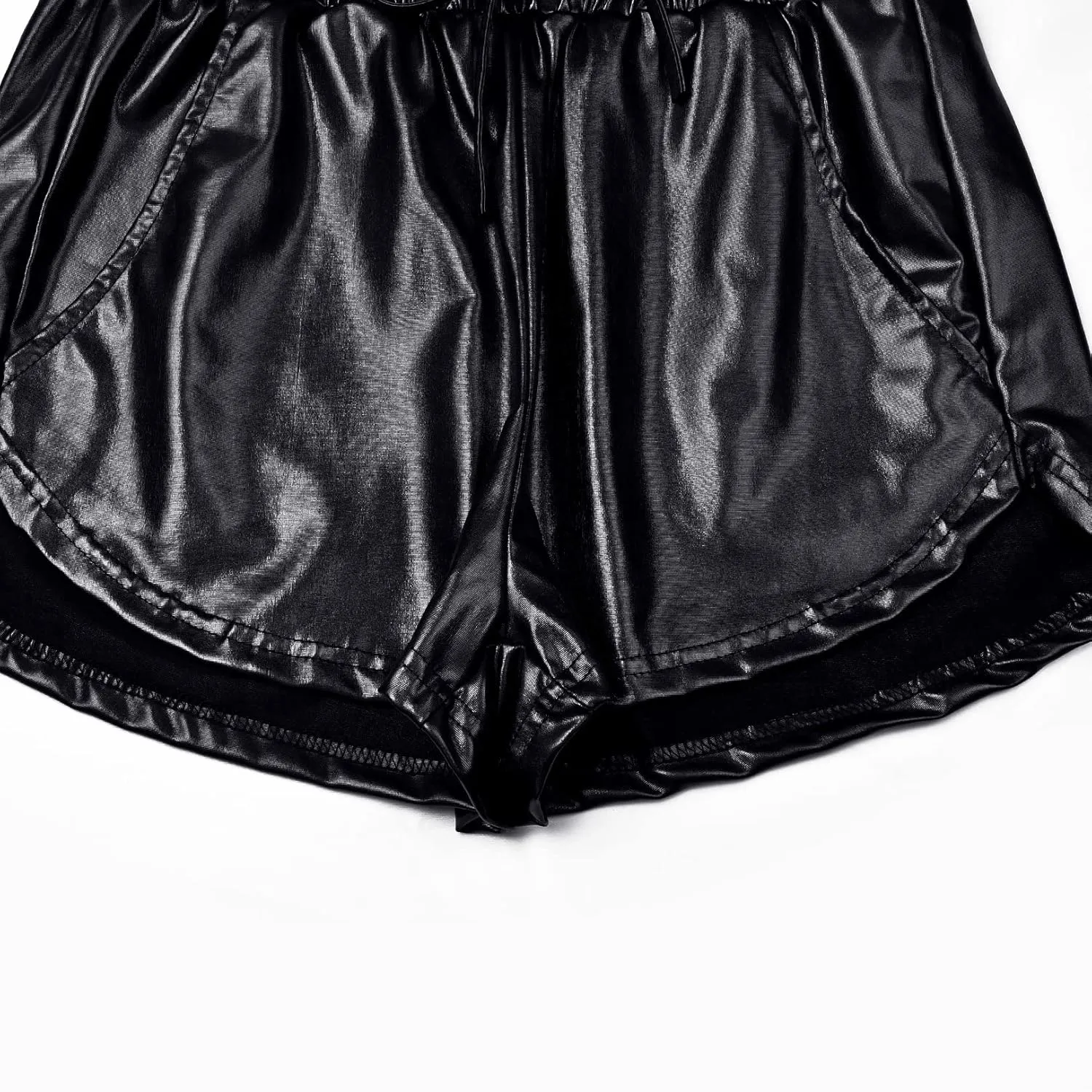 Women's Metallic Shorts Yoga Shiny Sparkly Hot Drawstring Outfit Short Pants