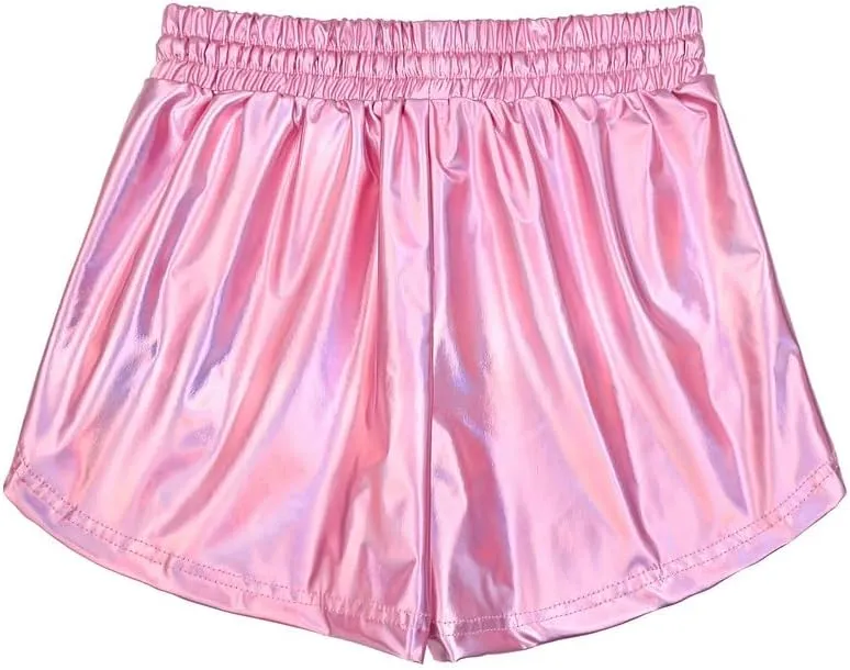 Women's Metallic Shorts Yoga Shiny Sparkly Hot Drawstring Outfit Short Pants