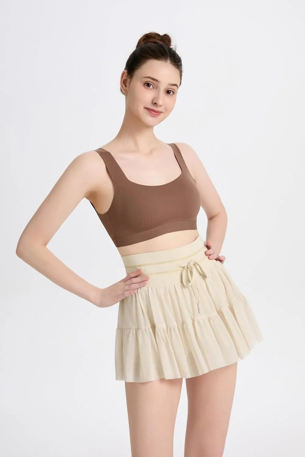 Women's Mini Pleated Skirt High Waisted Ruffle Tennis Skirts Sports Skater Running Skorts with Shorts Pockets