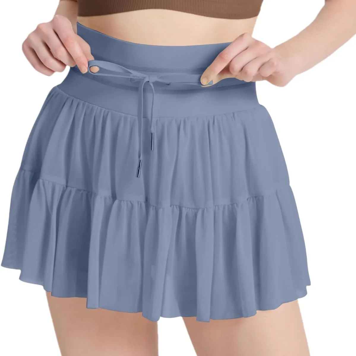 Women's Mini Pleated Skirt High Waisted Ruffle Tennis Skirts Sports Skater Running Skorts with Shorts Pockets