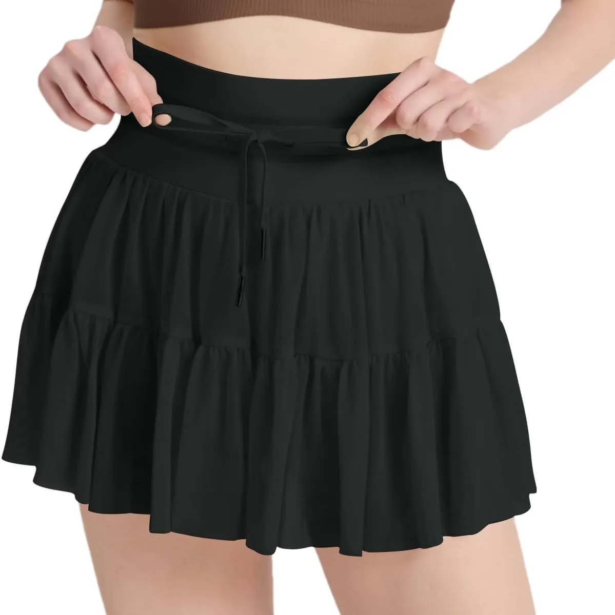 Women's Mini Pleated Skirt High Waisted Ruffle Tennis Skirts Sports Skater Running Skorts with Shorts Pockets