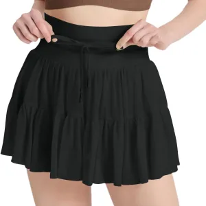 Women's Mini Pleated Skirt High Waisted Ruffle Tennis Skirts Sports Skater Running Skorts with Shorts Pockets
