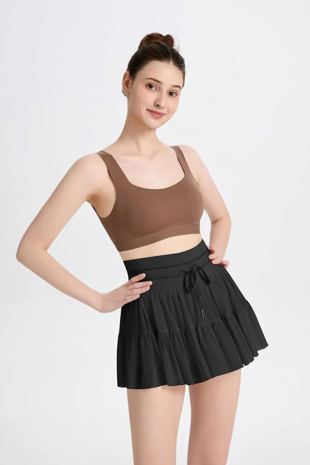 Women's Mini Pleated Skirt High Waisted Ruffle Tennis Skirts Sports Skater Running Skorts with Shorts Pockets