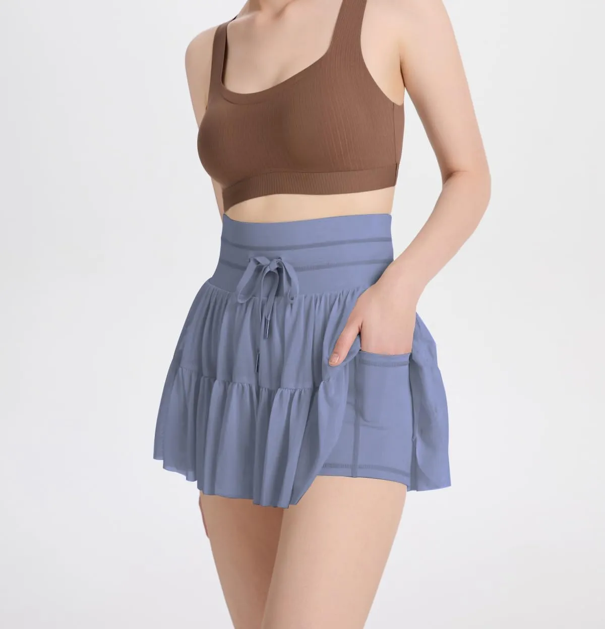 Women's Mini Pleated Skirt High Waisted Ruffle Tennis Skirts Sports Skater Running Skorts with Shorts Pockets