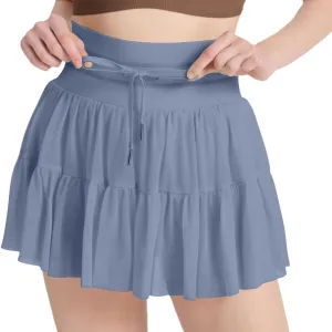 Women's Mini Pleated Skirt High Waisted Ruffle Tennis Skirts Sports Skater Running Skorts with Shorts Pockets