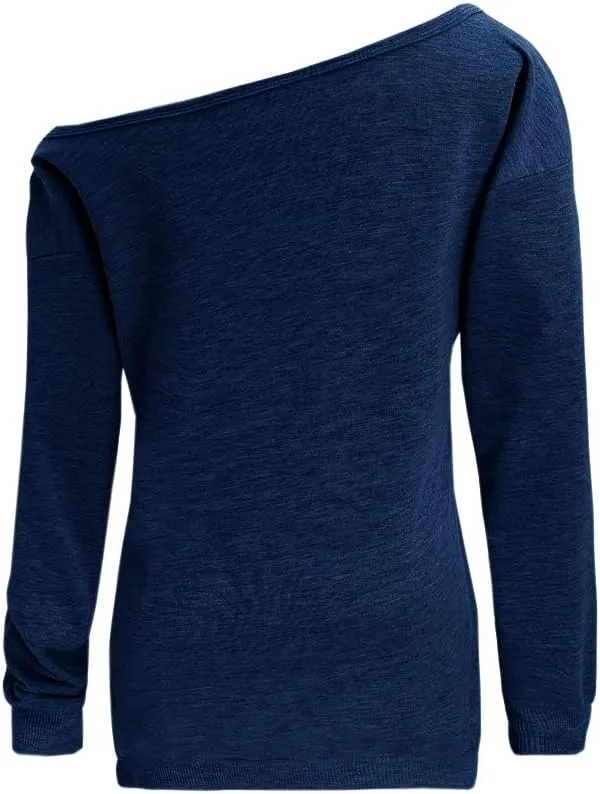 Womens Off Shoulder Sweatshirt Slouchy Long Sleeve Shirts Pullover Tops