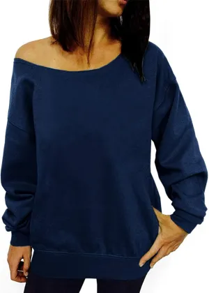 Womens Off Shoulder Sweatshirt Slouchy Long Sleeve Shirts Pullover Tops