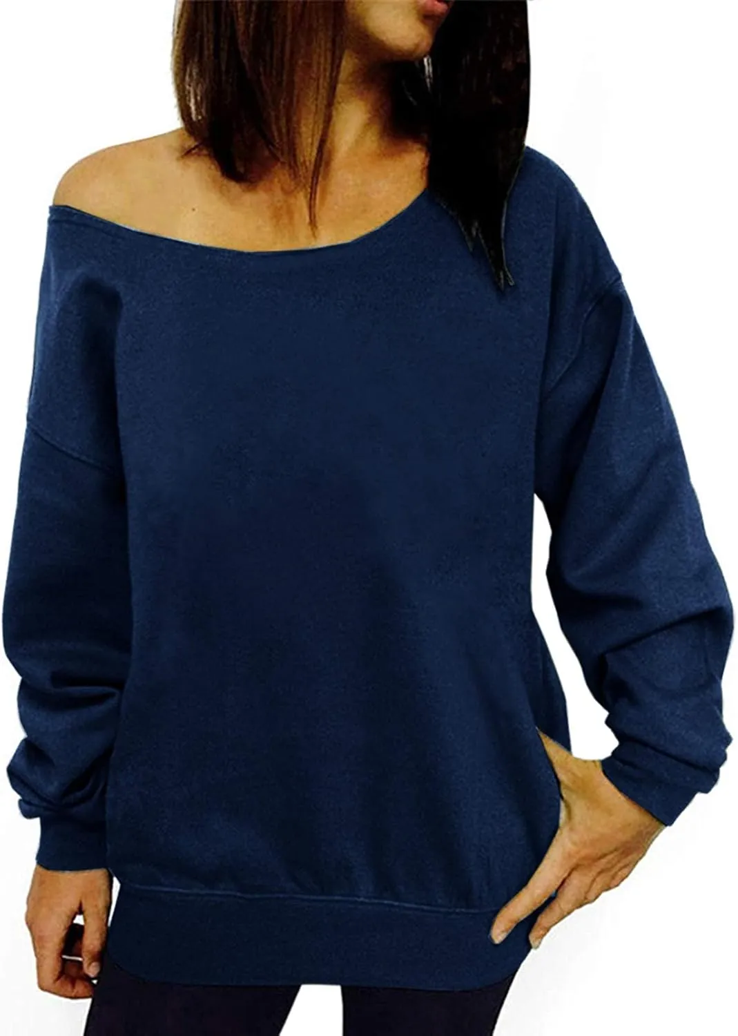 Womens Off Shoulder Sweatshirt Slouchy Long Sleeve Shirts Pullover Tops