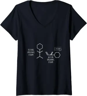 Womens Organic Exam Before And After Chemistry V-Neck T-Shirt