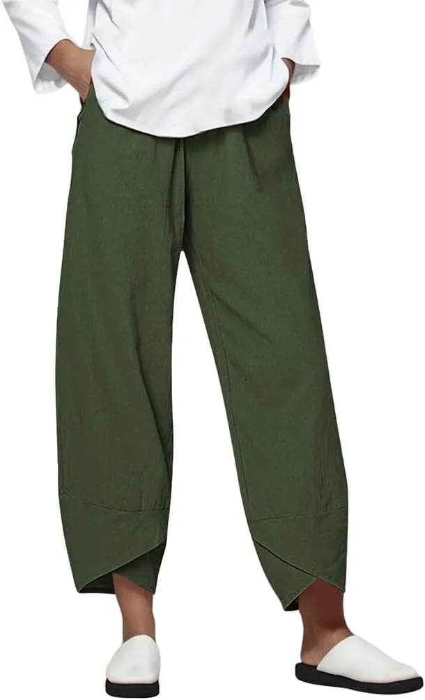 Womens Plaid Pants Cotton Palazzo Pants Wide Leg Long Pant Trousers with Pocket 2025 Beach Travel Vacation Outfits