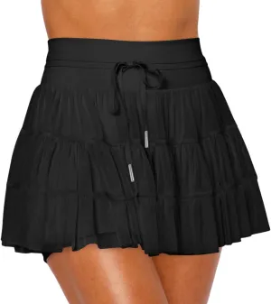 Women's Pleated Skirt High Waisted Ruffle Tennis Skirts Sports Skater Running Skorts with Shorts Pockets