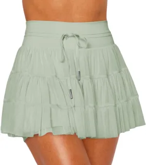 Women's Pleated Skirt High Waisted Ruffle Tennis Skirts Sports Skater Running Skorts with Shorts Pockets