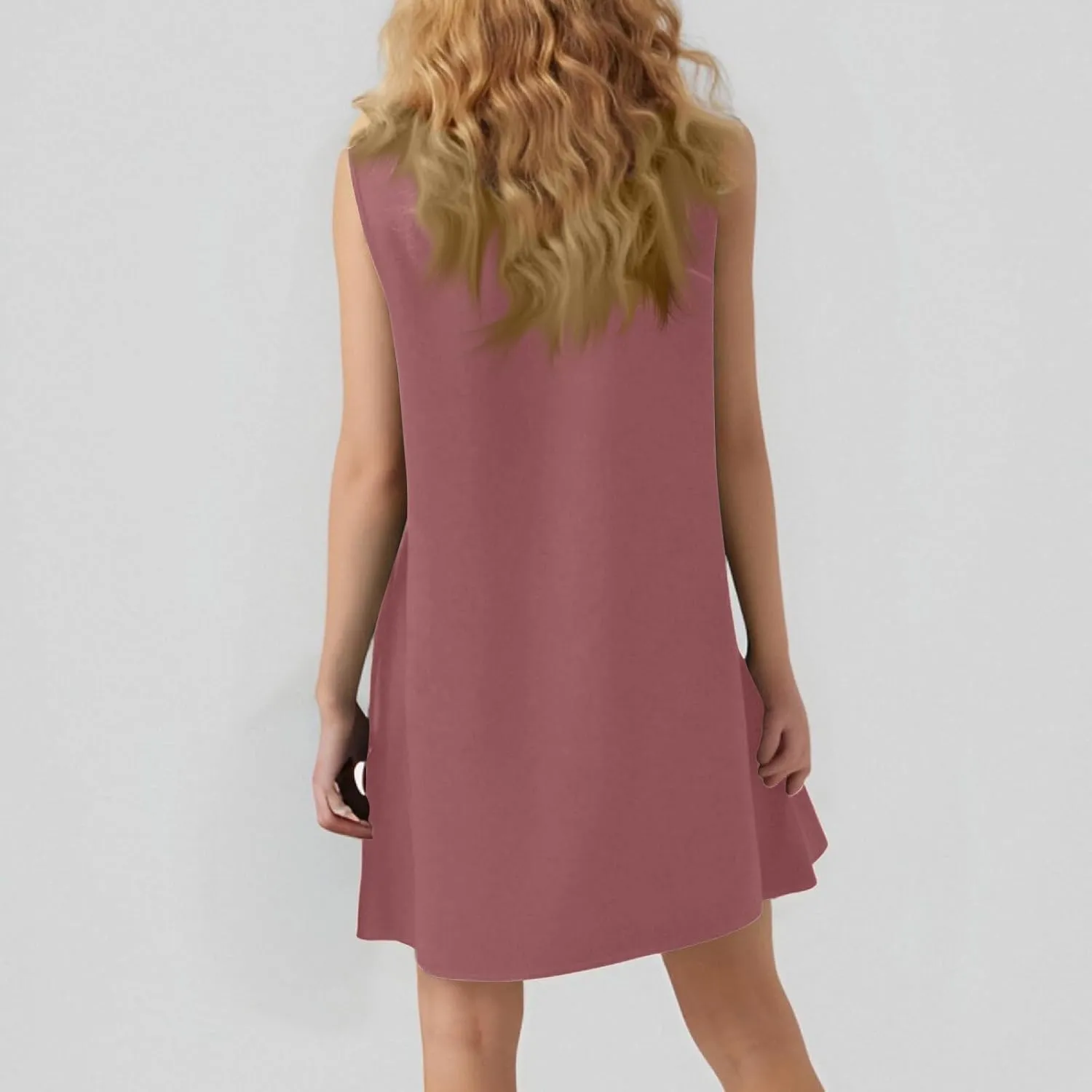 Women's Ruffle Hem Sleeveless Tank Dress Round Neck Casual Jacquard Hem Smock Summer Mini Dresses Sleeveless Dress for Women