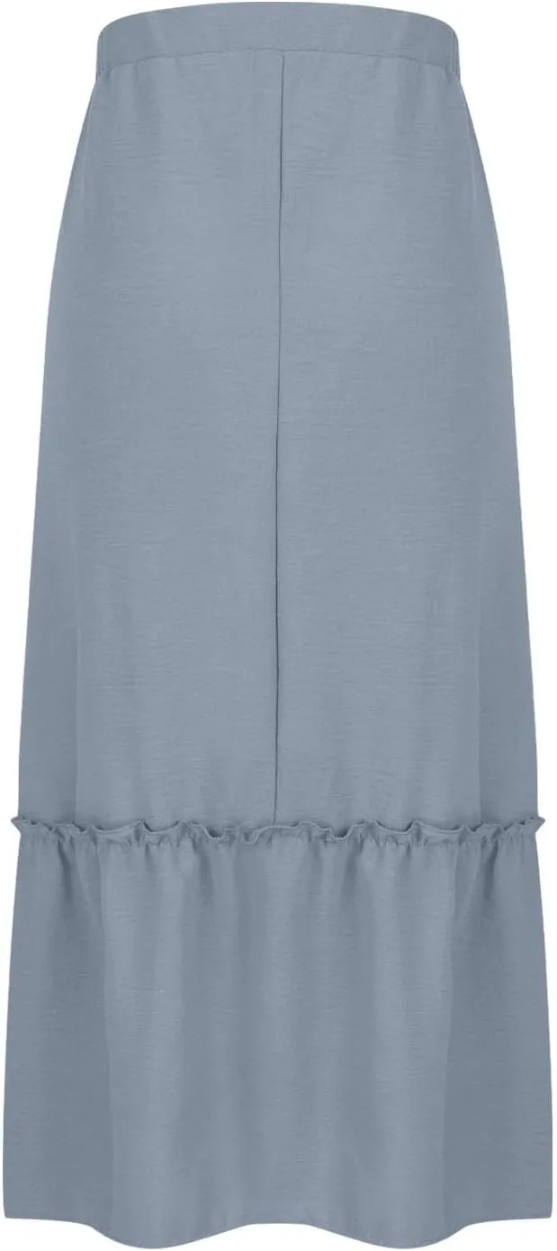 Womens Ruffle Skirts with Pockets, Ladies Summer Casual Beach Skirt Bohemian Mid Calf Length Skirts 2025 Trendy