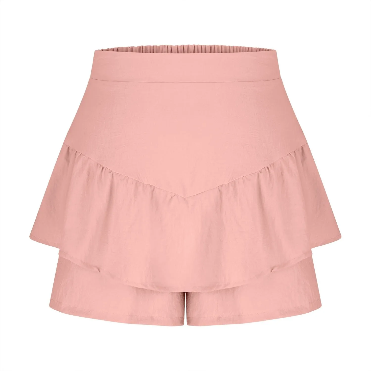 Womens Ruffle Skorts Casual Trendy High Waisted Skirts Inner Shorts Summer Solid Pleated Short Pants Lounge Clothes