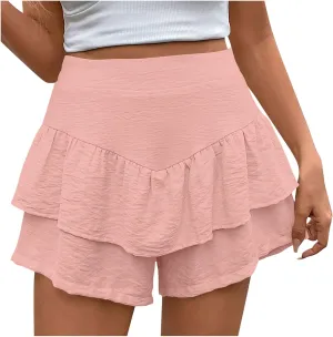 Womens Ruffle Skorts Casual Trendy High Waisted Skirts Inner Shorts Summer Solid Pleated Short Pants Lounge Clothes