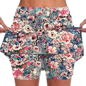 Women's Sports Skorts Floral Print Running Exercise Yoga Mini Skirt Workout Gym Athletic 2 in 1 Tennis Shorts Activewear 2024