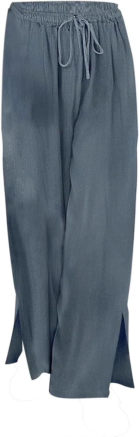 Women's Summer Drawstring Waist Drawstring Pants Gingham Casual Striped Slacks Wide Leg Beach Pants for Women Cotton