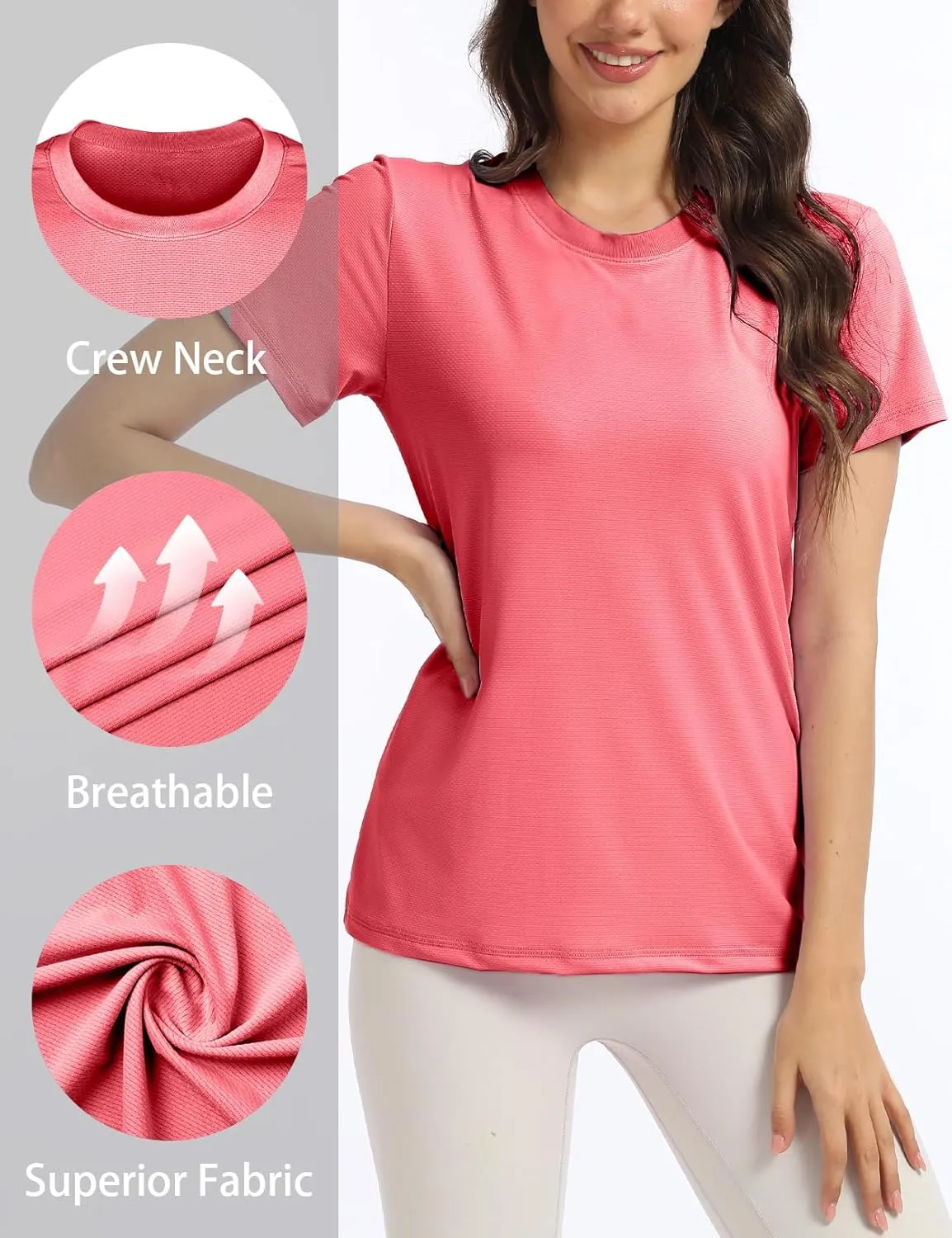 Women's T-Shirts Crew Neck Short Sleeve Summer Top Basic Tee Cassic Fit Gym Shirt for Casual Workout Yoga