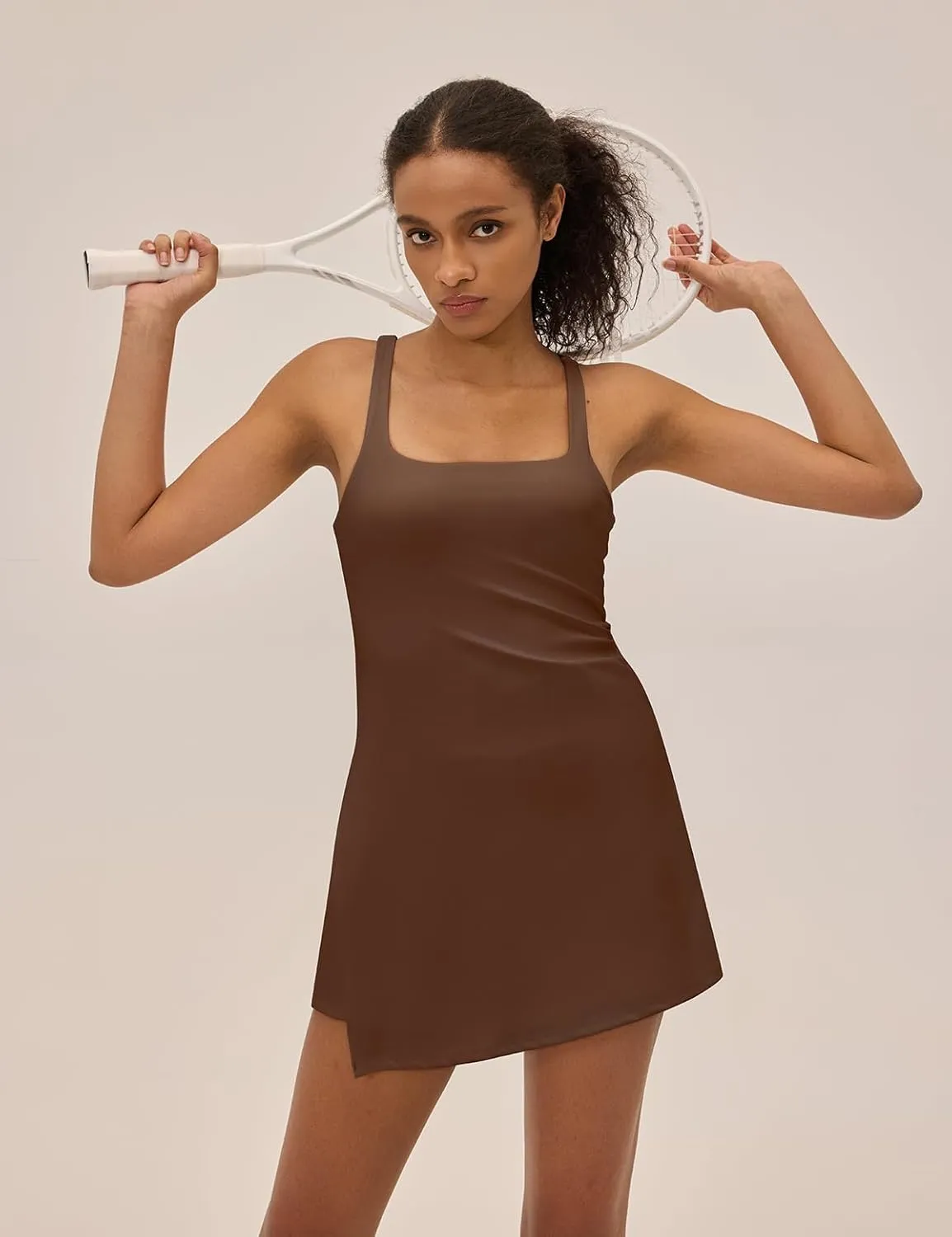 Womens Tennis Dress with Built in Shorts Square Neck Racerback Athletic Dress Workout Golf