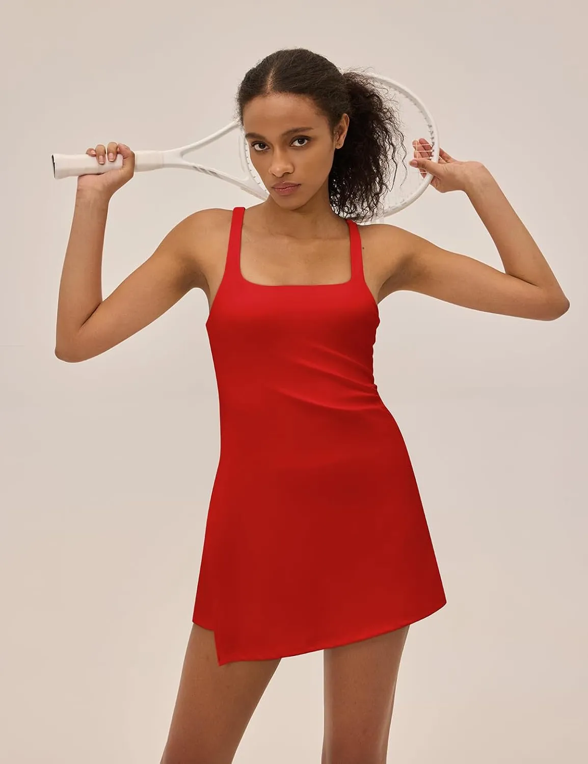 Womens Tennis Dress with Built in Shorts Square Neck Racerback Athletic Dress Workout Golf