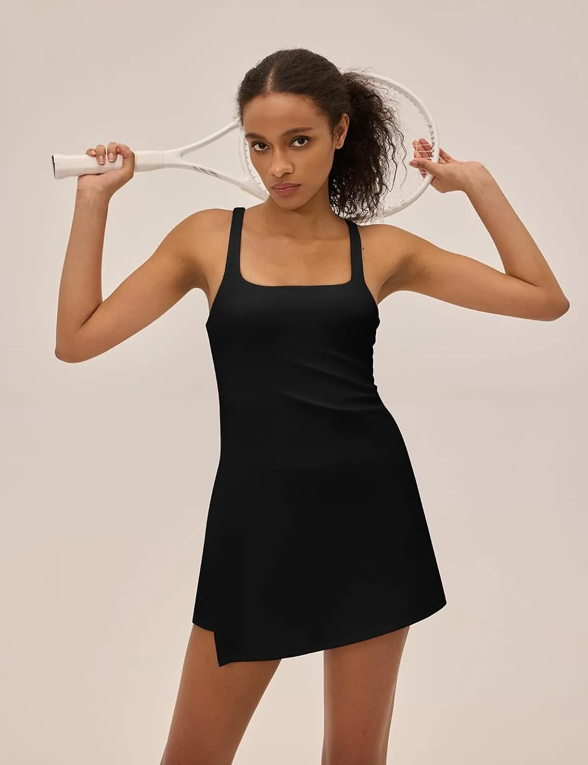 Womens Tennis Dress with Built in Shorts Square Neck Racerback Athletic Dress Workout Golf