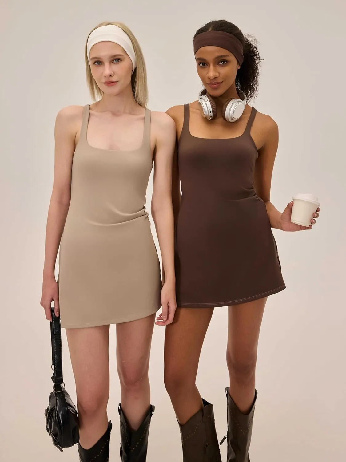 Womens Tennis Dress with Built in Shorts Square Neck Racerback Athletic Dress Workout Golf