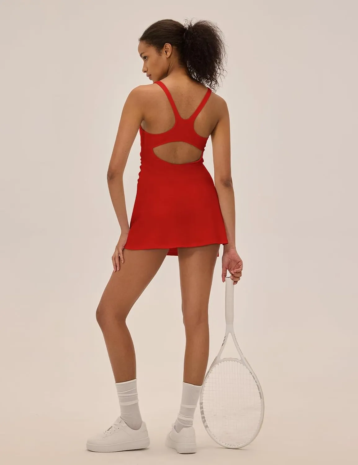 Womens Tennis Dress with Built in Shorts Square Neck Racerback Athletic Dress Workout Golf