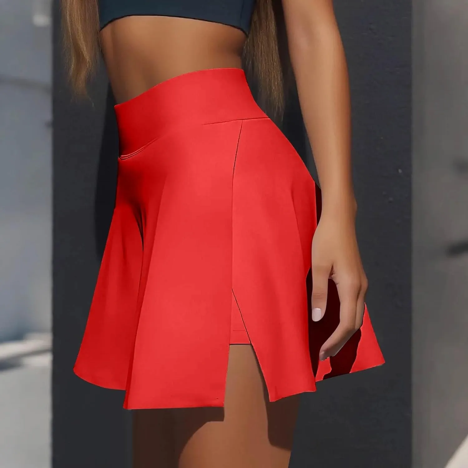 Womens Tennis Skirt High Waisted Tummy Control Mini Athletic Skorts with Pockets Casual Flowy Side Slit Golf Skirts