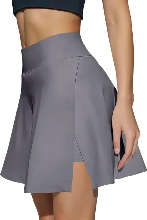 Womens Tennis Skirt High Waisted Tummy Control Mini Athletic Skorts with Pockets Casual Flowy Side Slit Golf Skirts