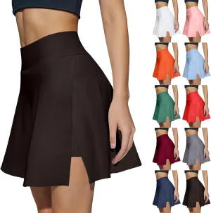 Womens Tennis Skirt High Waisted Tummy Control Mini Athletic Skorts with Pockets Casual Flowy Side Slit Golf Skirts