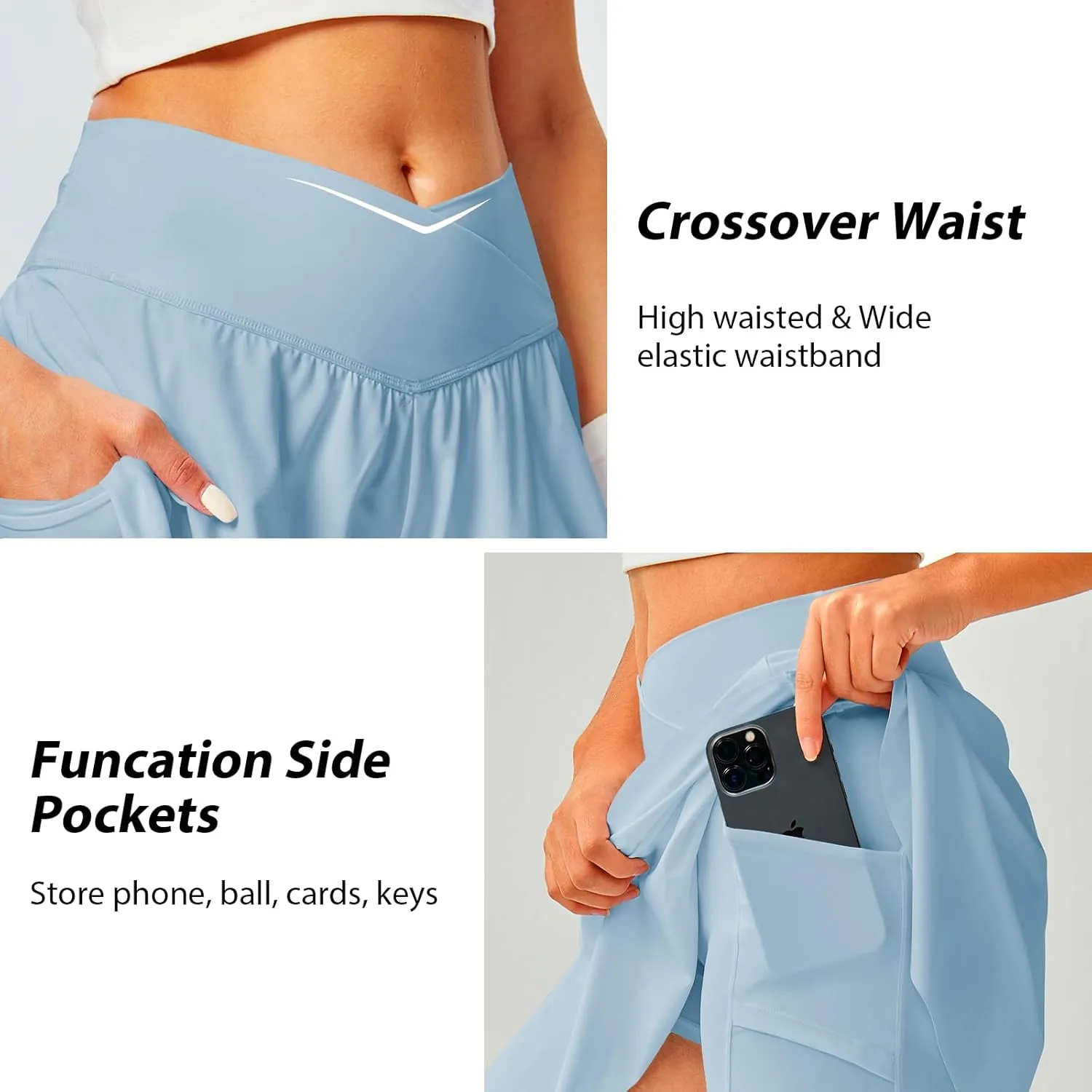 Womens Tennis Skirt with Pockets Shorts Crossover High Waisted Athletic Skorts Skirts for Golf Running Workout