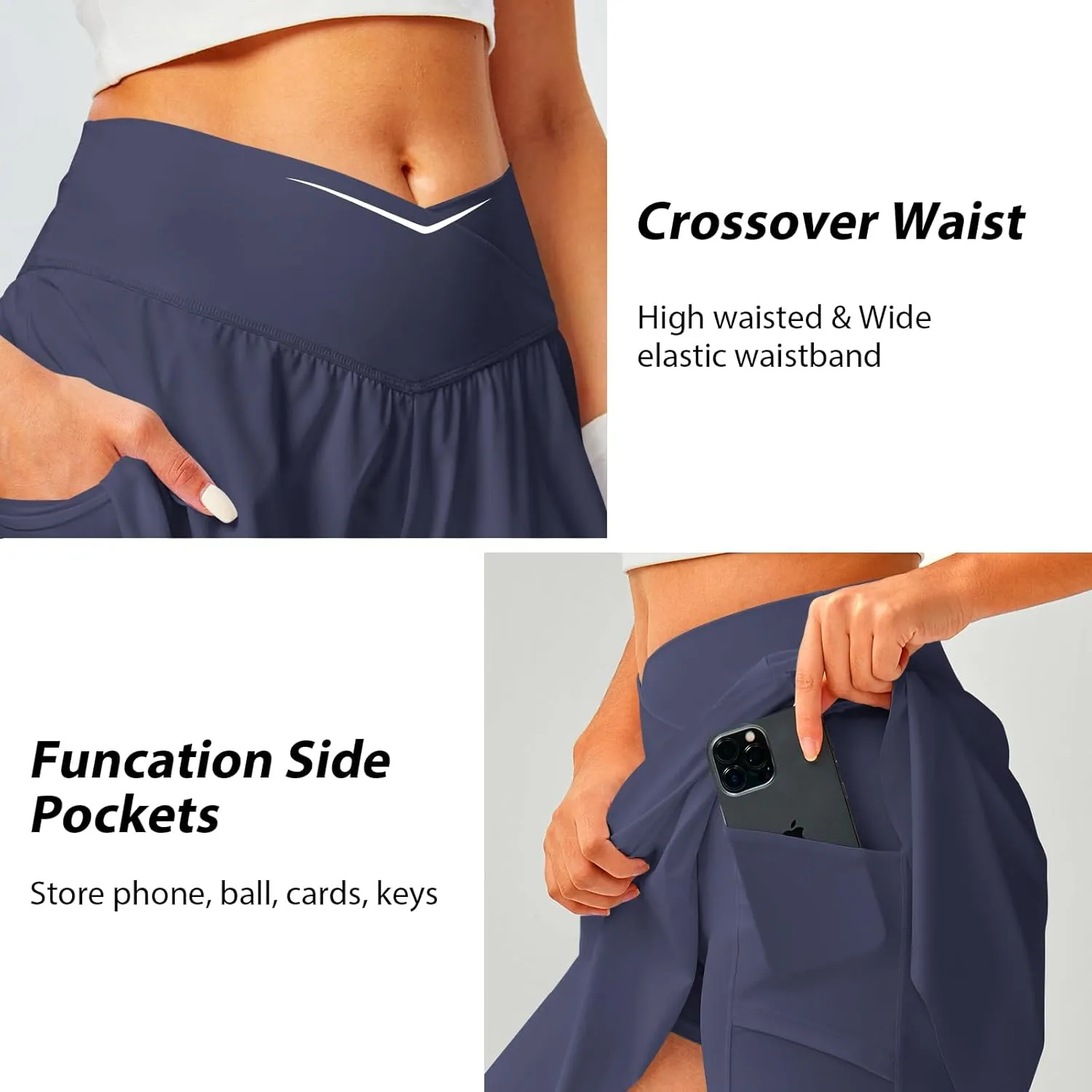 Womens Tennis Skirt with Pockets Shorts Crossover High Waisted Athletic Skorts Skirts for Golf Running Workout