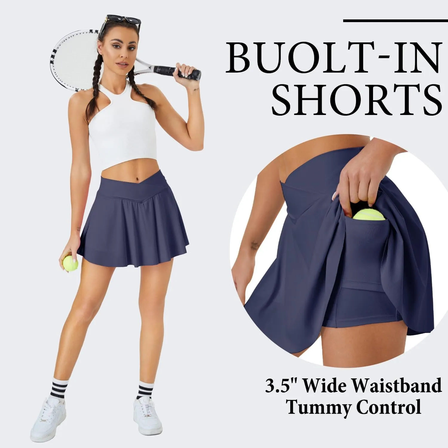 Womens Tennis Skirt with Pockets Shorts Crossover High Waisted Athletic Skorts Skirts for Golf Running Workout