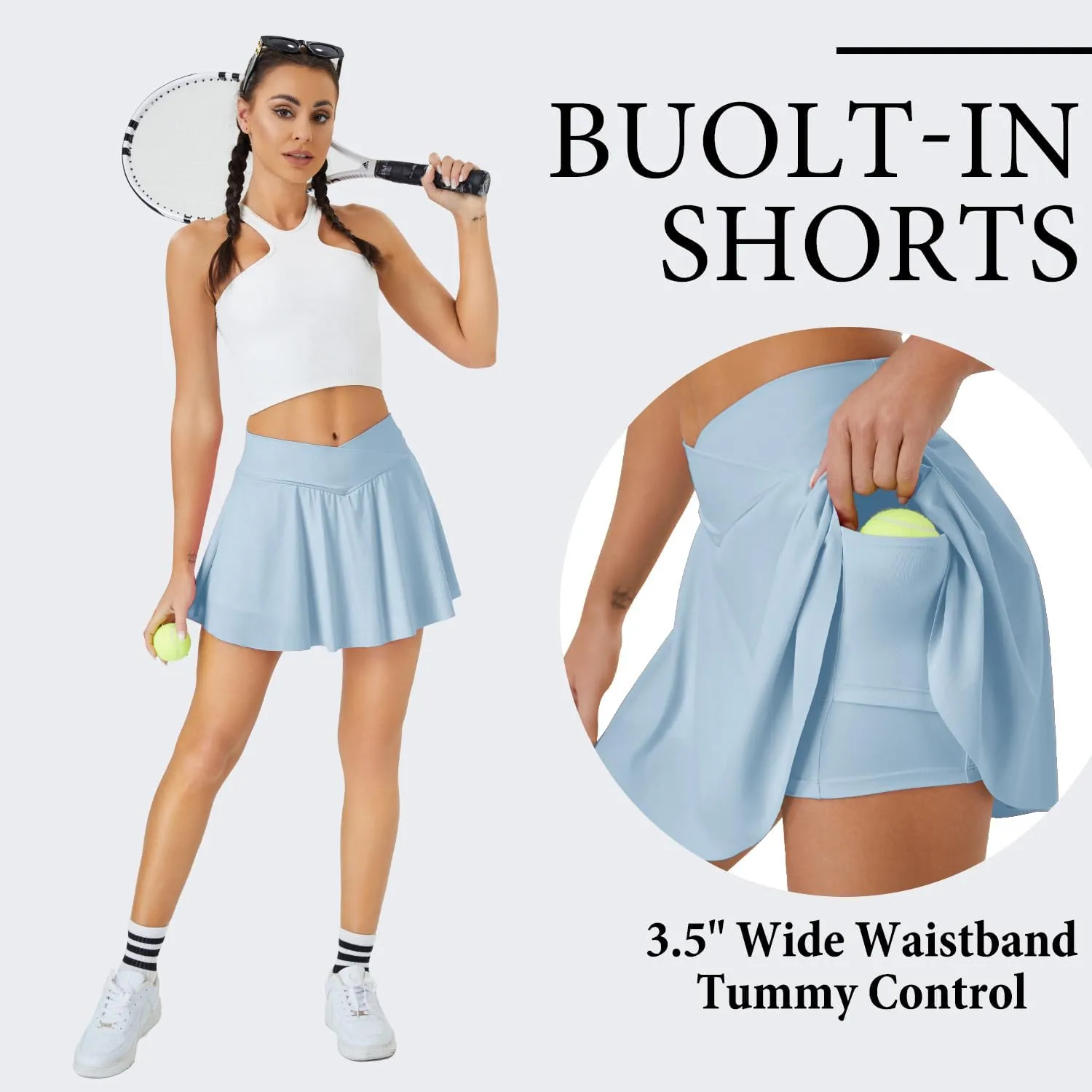 Womens Tennis Skirt with Pockets Shorts Crossover High Waisted Athletic Skorts Skirts for Golf Running Workout