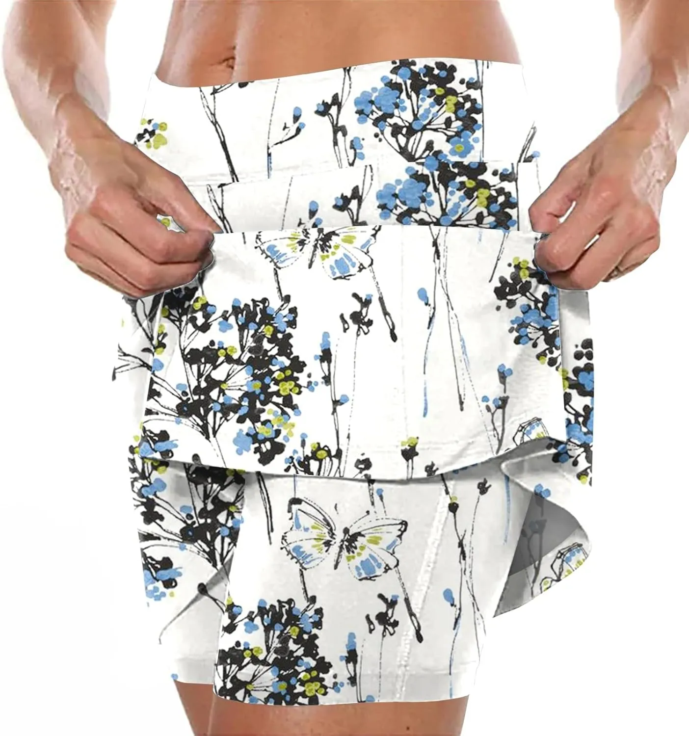 Womens Tennis Skirts with Pockets Tummy Control Floral Print Mini Skirt Workout Running Athletic Sports Golf Skorts Plus Size