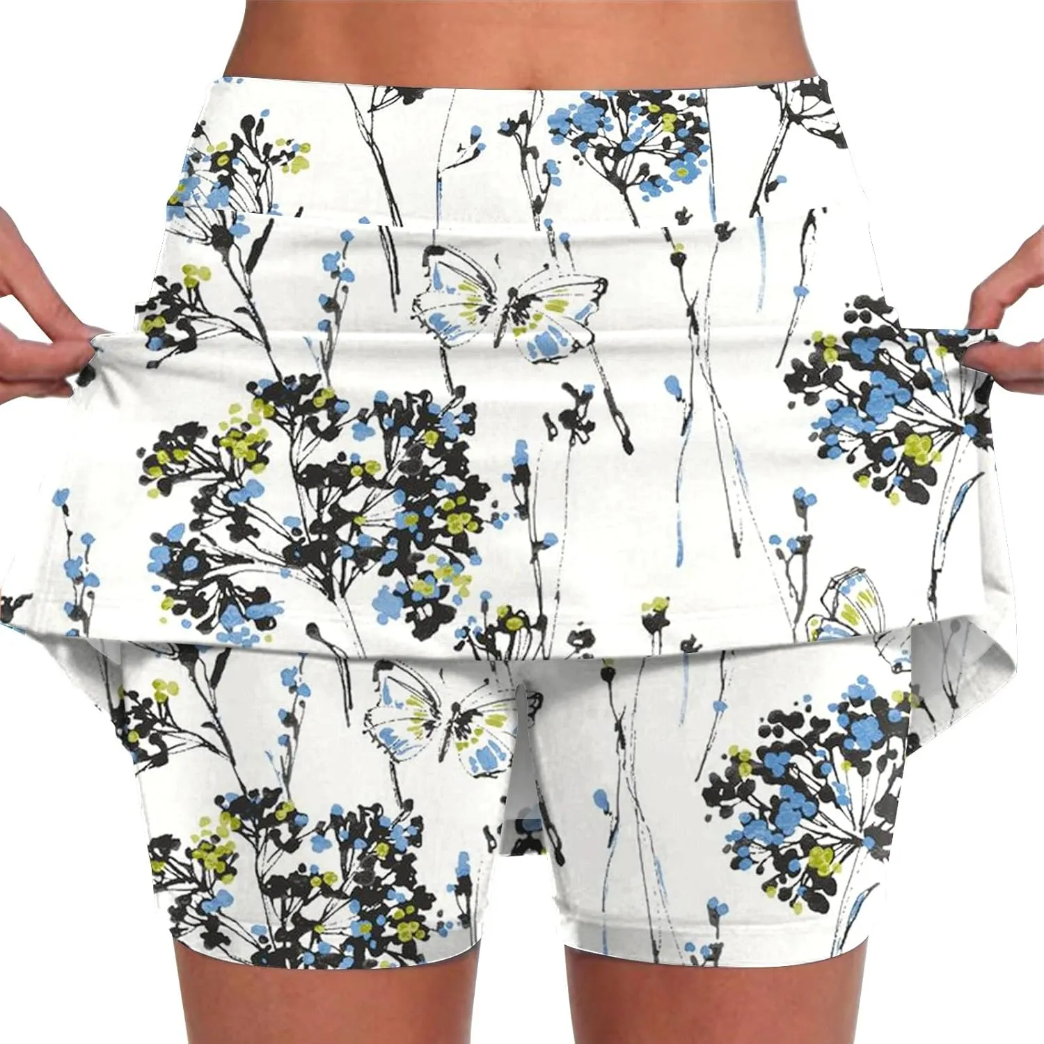 Womens Tennis Skirts with Pockets Tummy Control Floral Print Mini Skirt Workout Running Athletic Sports Golf Skorts Plus Size