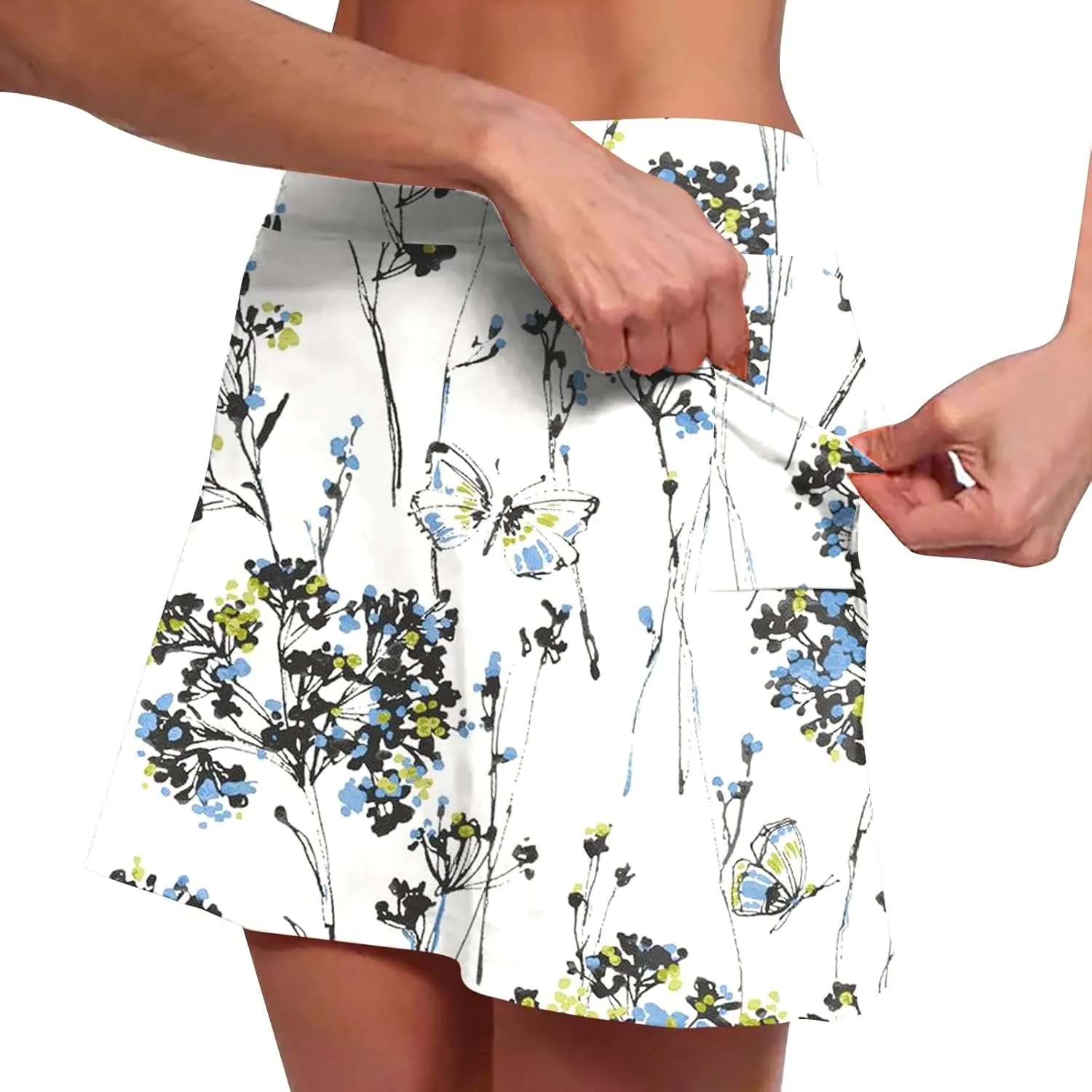 Womens Tennis Skirts with Pockets Tummy Control Floral Print Mini Skirt Workout Running Athletic Sports Golf Skorts Plus Size